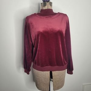 Vintage 80's wine red velvet mock neck sweater size small